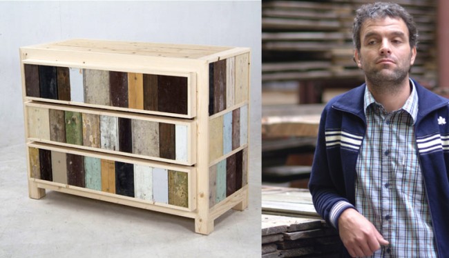 "Dutch furniture designer Piet Hein Eek first gained notoriety in 1990 with his Scrap Wood Cupboards. He works bits of found wood and salvaged materials into intricately patchworked one-of-a-kind chests, dining tables, chairs, sofas and even cribs."