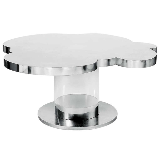 Stainless steel and altuglas dinig table by Guy de Rougemont. 1971